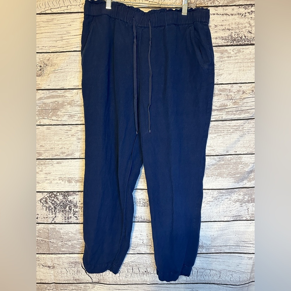 LOFT Navy Linen Blend Jogger Pants Elastic Waist Size L